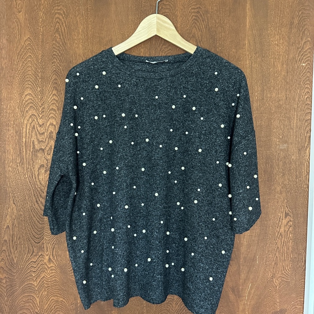 Zara pearls light knit t-shirt
